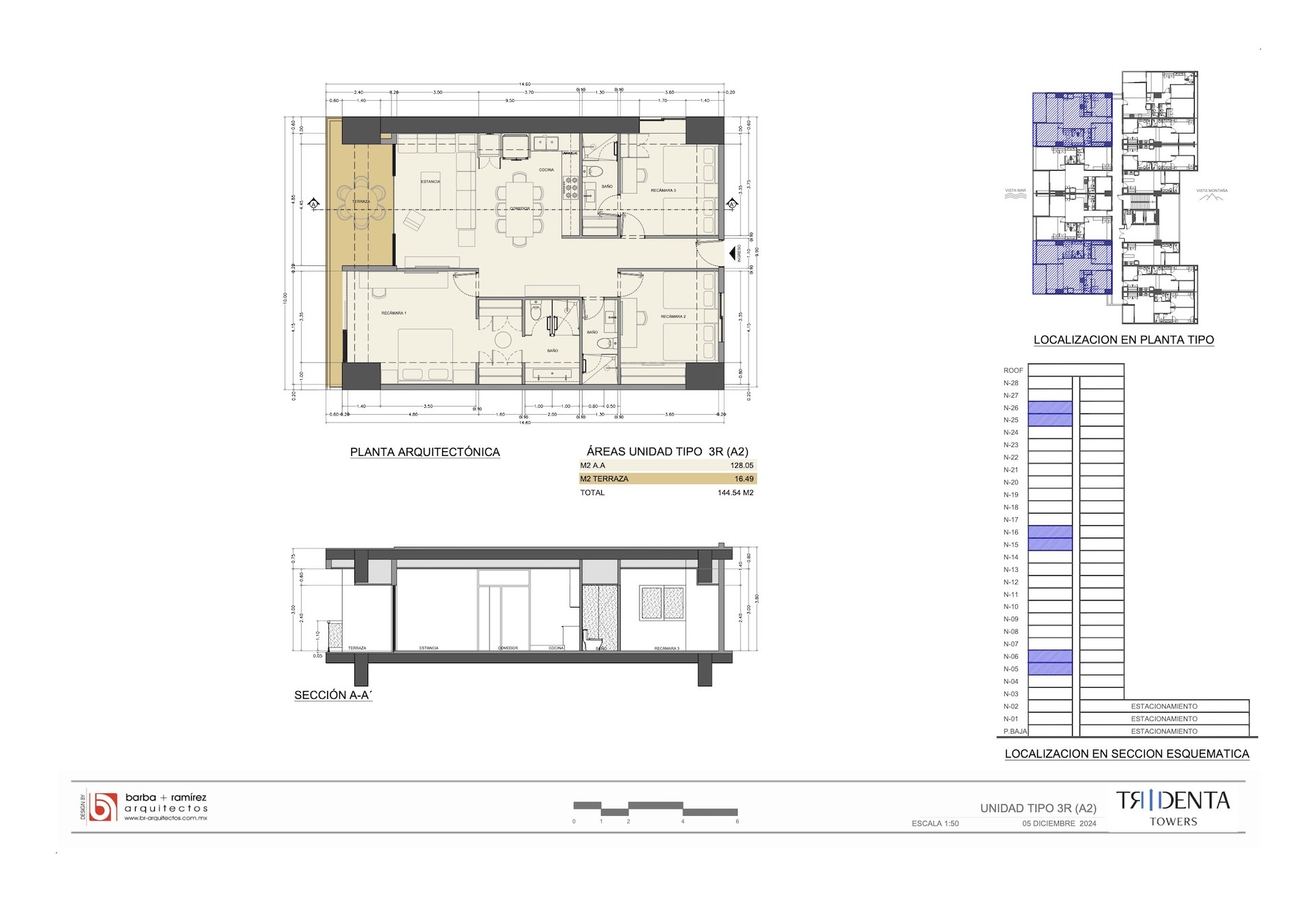 Planos de la unidad 1501 de Tridenta Towers