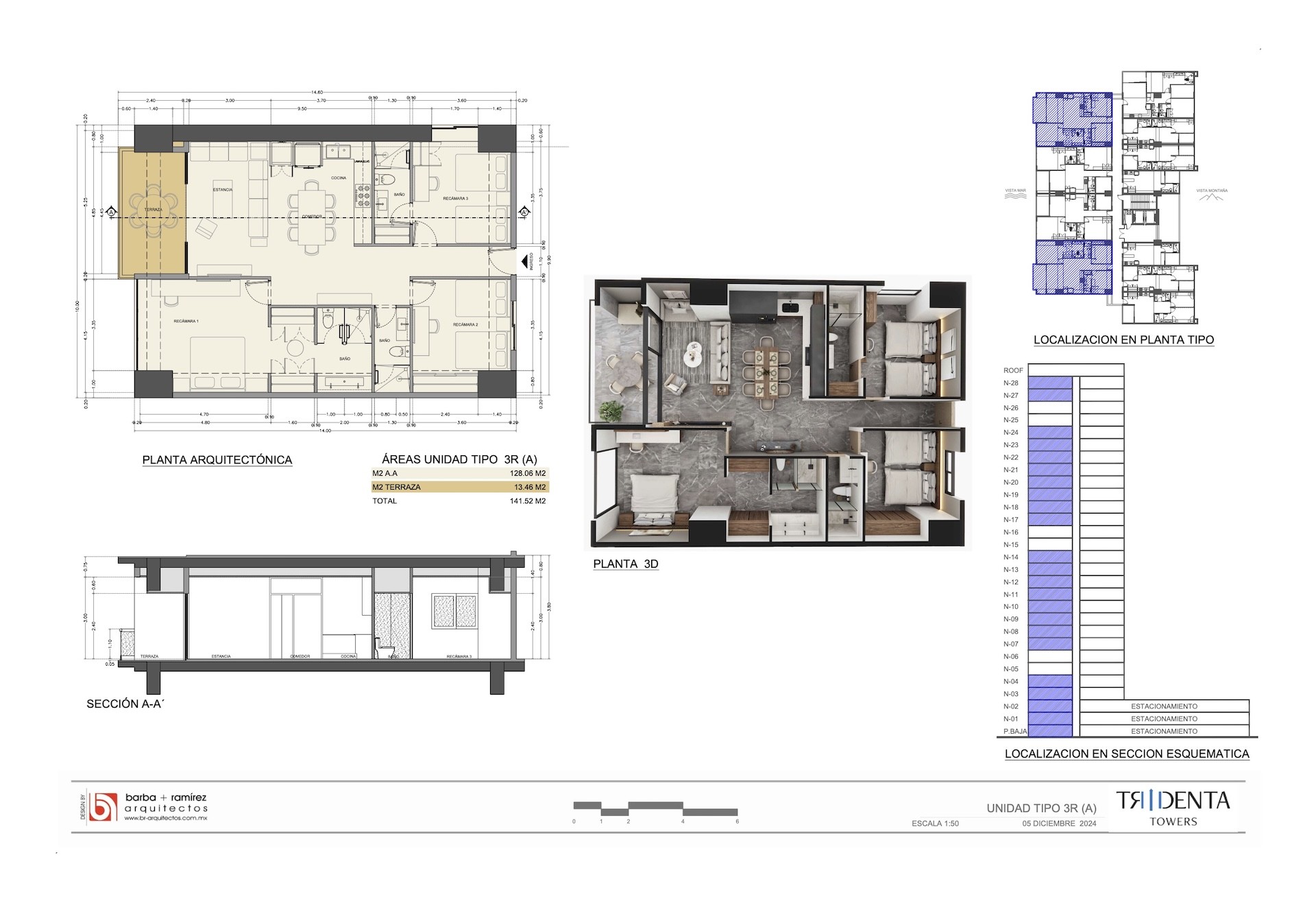 Planos de la unidad PB 1 de Tridenta Towers